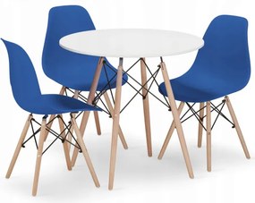 Jedálenský stôl TODI biely 80 cm s tromi stoličkami OSAKA modré