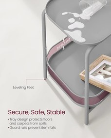 Príručný stolík 2-úrovňový, kovový stolík s podnosom, sivý