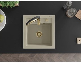 Mexen Vito, 1-komorový granitový drez 490x520x210 mm a drezová batéria Aster, béžová, 6503-69-73450-57-G