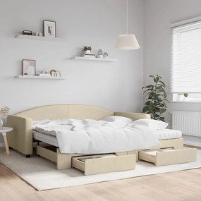 Rozkladacia denná posteľ so zásuvkami krémová 100x200 cm látka 3197251