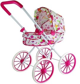 LEAN Toys Retro veľký kočiar pre bábiky na hlbokých kolieskach s kvetmi