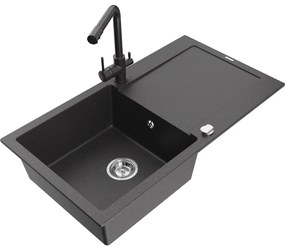 Mexen Leo, drez granitový 900x500x190 mm, 1-komorový a čierna škvrnitá batéria Duero, čierna škvrnitá, 6501-76-671600-76