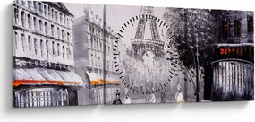 Obraz - Olejomaľba, Paríž (s hodinami) (90x30 cm)