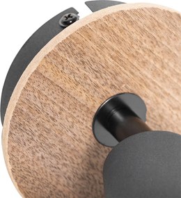 Bodové svetlo v štýle Art Deco čierne s dymovým sklom a drevom - Vidro