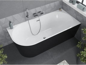 Mexen Mia, voľne stojaca rohová vaňa pravá 140 x 75 cm, biela/čierna, chrómový prepad, 52691407575P-01