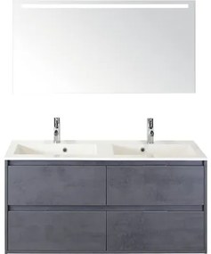 Kúpeľňová zostava Sanox Porto mramor zrkadlo 120 cm 4 zásuvky antracit s LED