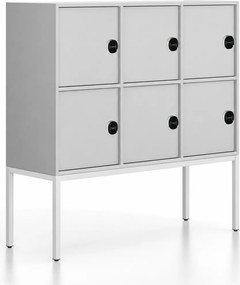 Kancelárska skriňa FRAME, nízka, biela podnož, 6x dvere, 1299 x 450 x 1331 mm, RFID zámok, sivá