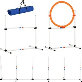 PawHut 3-dielna sada agility pre psov - Tréningová sada pre domácich miláčikov vrátane tašky na jednoduché prenášanie, plastová Biela+Žltá | Aosom