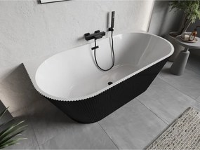 Mexen Oris, voľne stojaca ryhovaná vaňa 150 x 75 cm, biela-čierna, čierny matný prepad, 52871507575-70
