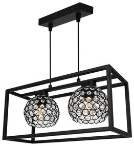 Závesné svietidlo Crystal Cage, 2x čierne krištáľové tienidlo v kovovom ráme