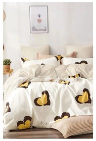 Žlté predĺžené obliečky na dvojlôžko z bavlny Renforcé s plachtou/4-dielne 200x220 cm Double Heart – Mila Home