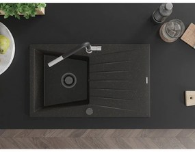 Mexen Cesar, 1-komorový granitový drez 775x470x190 mm a drezová batéria Flora, čierna-zlatá metalíza, 6514-75-670401-07-B