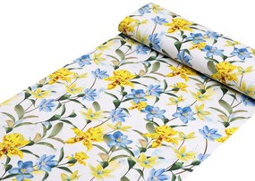 Biante Teflónový behúň na stôl TF-081 Žlto-modré ľalie na bielom 20x120 cm