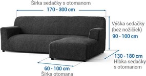 Bielastické poťahy COSTINA antracit sedačka s otomanom vpravo (š. 170 - 300 cm)