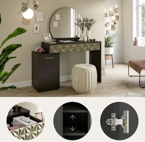 Toaletný stolík so zrkadlom Prismo, čierny/zlatý