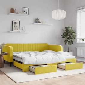 Rozkladacia denná posteľ so zásuvkami žltá 100x200 cm zamat 3197123