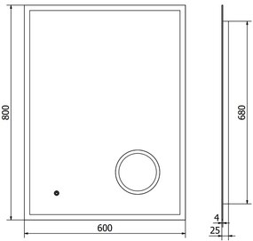 Mexen Kala, LED kúpeľňové zrkadlo s podsvietením a kozmetickým zrkadlom 60 x 80 cm, 6000K, ochrana proti zahmlievaniu, 9820-060-080-611-00