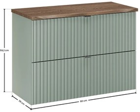 Závěsná skříňka pod umyvadlo Line Reed Green s deskou 80 cm zelená/dub casella