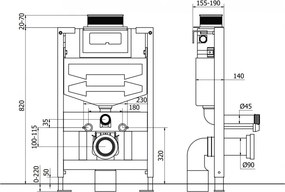 Mexen Fenix Air XS-F, znížený podomietkový modul s pneumatickým splachovaním zhora pre závesné WC h82 w50 cm, 6A850