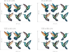 Kolibríky textilní prelepiteľné nálepky na stenu hárok 47 x 31 cm