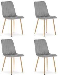 Set štyroch jedálenských stoličiek LAVA zamatové, svetlosivé / hnedé nohy (4 ks)