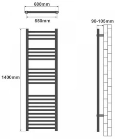 AQUAMARIN Vertikálny kúpeľňový radiátor, 1400 x 600 mm