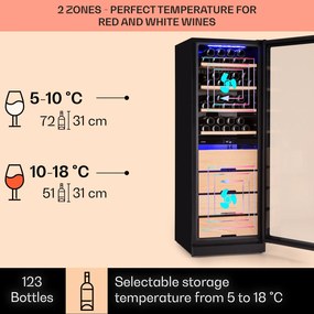 Klarstein Barossa 123 Duo, vinotéka, 226 l, 123 fliaš, 2 zóny, dotykové ovládanie