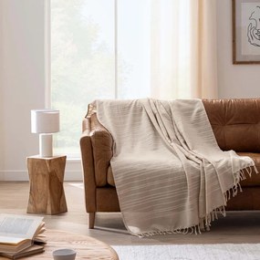 Béžový bavlnený pléd 180x220 cm Lilia – douceur d'intérieur