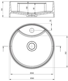 Deante Silia, umývadlo na dosku s otvorom na batériu 360x360x125mm, antracitová metalíza, DEA-CQS_TU4B