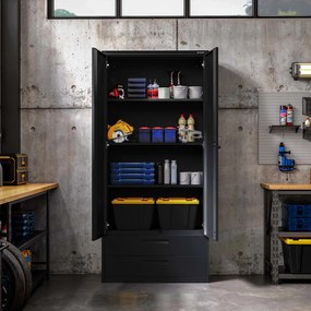 Modulárna kovová multifunkčná skriňa s dvoma zásuvkami čierna MEGAN 1950 x 900 x 400 mm