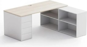 Kancelársky písací stôl s úložným priestorom BLOCK B04, 180x160 cm, biela/dub prírodný