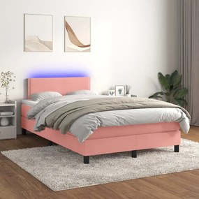 Posteľný rám boxsping s matracom a LED ružový 120x200 cm zamat 3134338