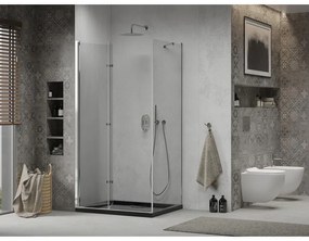 Mexen Lima, sprchový kút so skladacími dverami 90 (dvere) x 100 (stena) cm, 6mm číre sklo, chrómový profil + slim sprchová vanička čierna + chrómový sifón, 856-090-100-01-00-4070
