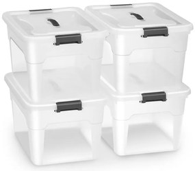 Sada 4 úložných boxov s viečkami, 30 l, plast, priehľadné