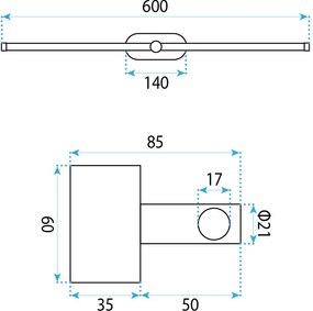 Toolight Toolight, LED nástenné svietidlo 60cm, 13W, 4000K, 1000lm, APP1890-1W, zlatá lesklá, OSW-66045