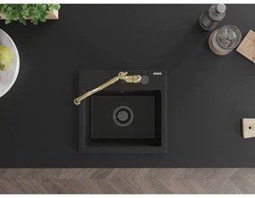Mexen Milo, granitový drez 435x410x171 mm, 1-komorový a drezová batéria Carla, čierna, 6505-77-670700-50-B