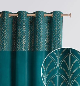Elegantný petrolejovo zelený zatemňujúci záves so striebornými kruhmi 140x280 cm