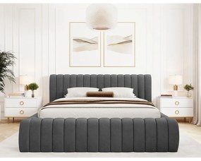 Tmavosivá čalúnená dvojlôžková posteľ s úložným priestorom s roštom 160x200 cm Carilla – ELTAP