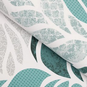 Biante Bavlnený štvorcový obrus Sandra SA-572 Sivo-modrozelené abstraktné listy na bielom 90x90 cm
