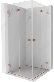 Mexen Lunar-F Duo, skladací sprchový kút 90 x 90 cm, 8mm číre sklo, profil medená matná, 836-090L-090P-65-00
