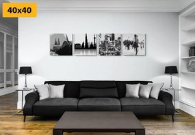 Set obrazov život vo veľkomeste v čiernobielom prevedení s abstraktným nádychom - 4x 60x60