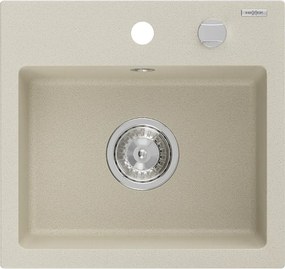 Mexen Milo granitový drez 1-komorový 435 x 410 mm, béžový, sifón chróm - 6505441000-69