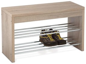 Botník / taburet, 2 kovové chrómované police, MDF, 3D dekor dub sonoma - 83168-10 SON