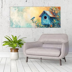 Obraz - Vtáčia búdka, akvarel (120x50 cm)