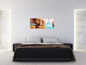 Obraz - Daždivého počasia a Eiffelovej veže (120x50 cm)