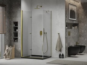 Mexen Lima, sprchový kút so skladacími dverami 100 (dvere) x 80 (stena) cm, 6mm číre sklo, chrómový profil + slim sprchová vanička čierna + zlatý sifón, 856-100-080-50-00-4070G
