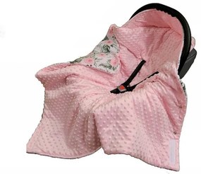 Vulpi Zavinovacia minky deka do autosedačky, kočíka so zapínaním a kapucňou 95x95 Farba: ružová-kvety