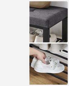 Botník s lavicou so sivým sedákom MOBRIX 81x49 cm, čierny