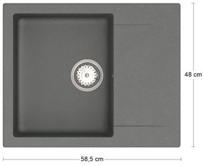 Granitový kuchynský drez so sifónom Odi ONB 02-61 58,5x48 cm - tmavosivá