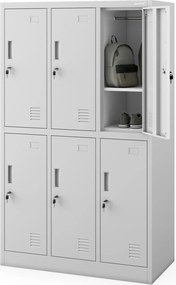 Školská BHP šatníková skriňa IGOREK, 6-dverová, 900 x 1500 x 450 mm, sivá